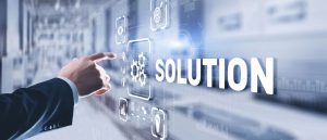 Solution Businessman Pressing On Touch Screen Interface 8011885